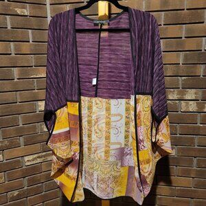 Pomme Purple Space Dye & Paisley Mixed Media Open Front Cardigan size Medium